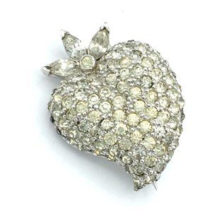 JOMAZ vintage strawberry brooch - MAZER silver-tone clear rhinestone pave pin